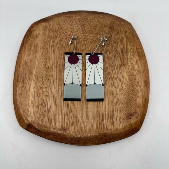 Demon Slayer Tanjiro Hanafuda Acrylic Dangle Earrings Anime Cosplay Accessories - Picture 2 of 3